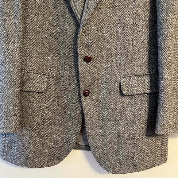 Christopher Hayes Gray Herringbone Men’s Sport Coat Blazer brown buttons FLAWS - Picture 3 of 12